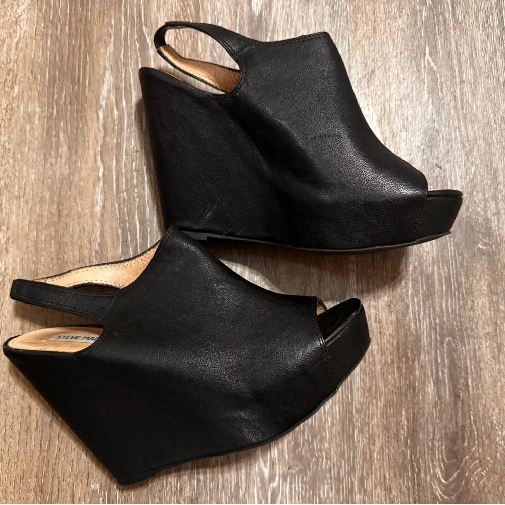 STEVE MADDEN Wedges Sandals High Heels Platforms Leather Size 8.5 - Picture 2 of 5